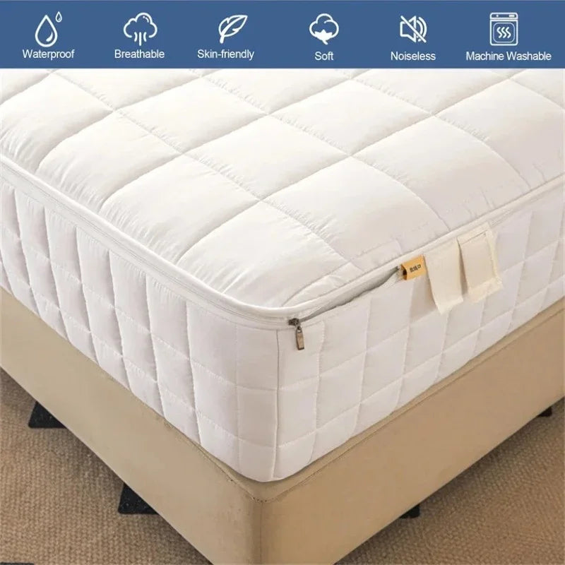 Breathable Quilted Mattress Protector with Soybean Fiber Padding Hypoallergenic Skin-Friendly Cover Machine Washable 720° Cover.