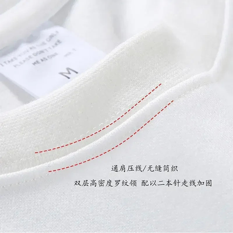 Black White GSM 500g Heavy-duty Pure Cotton T-shirt Thickened Threaded Round Neck Short Sleeves Three Needle Half Sleeve Tees.