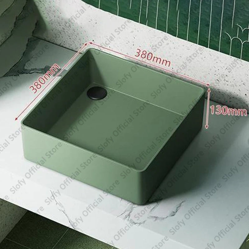 Grünes Haushalts-Hotel-Badezimmerwaschbecken, einfaches künstlerisches Keramik-Waschbecken über der Theke, Sockelwaschbecken, Balkon, Waschmaschine, Waschbecken