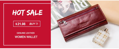 Contact's New Genuine Leather Wallet Fashion Coin Purse For Ladies Women Long Clutch Wallets With Cell Phone Bags Card Holder