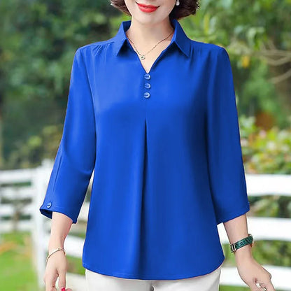 1pcs Woman Summer Solid Blouses Shirt Lady Thin Pullover Shirt Female Casual Half Sleeve Turn-down Collar Loose Top Mom Clothing.