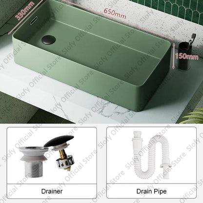 Grünes Haushalts-Hotel-Badezimmerwaschbecken, einfaches künstlerisches Keramik-Waschbecken über der Theke, Sockelwaschbecken, Balkon, Waschmaschine, Waschbecken