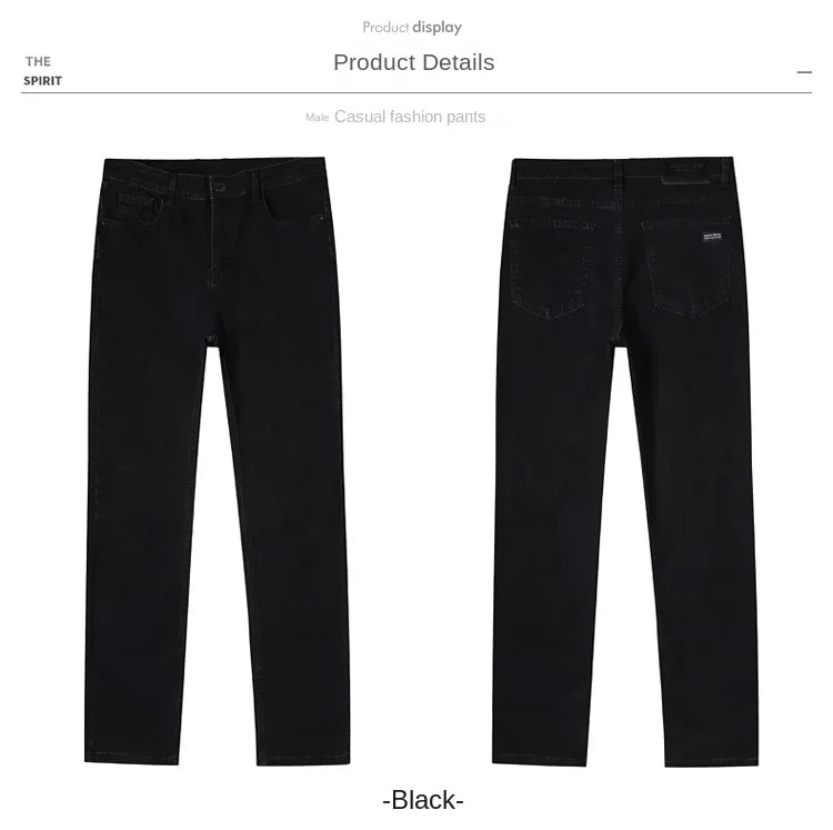 Spring Autumn New Men's Pure Black Slim Jeans Elastic Straight Pants Business Fashion Leisure Korean Vintage Denim Pants Male