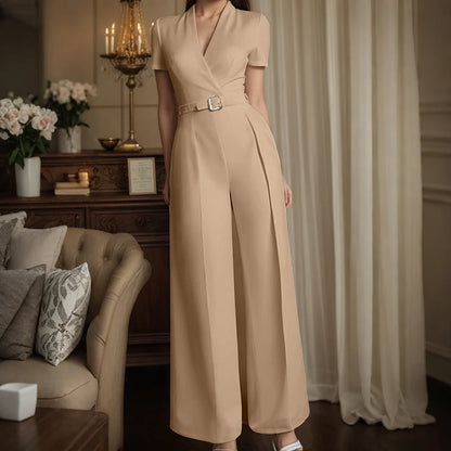 ZANZEA Street Fashion High Waist Jumpsuits Women Workwear Belt Rompers Solid Deep V Neck Elegant Office Lady Long Overalls.