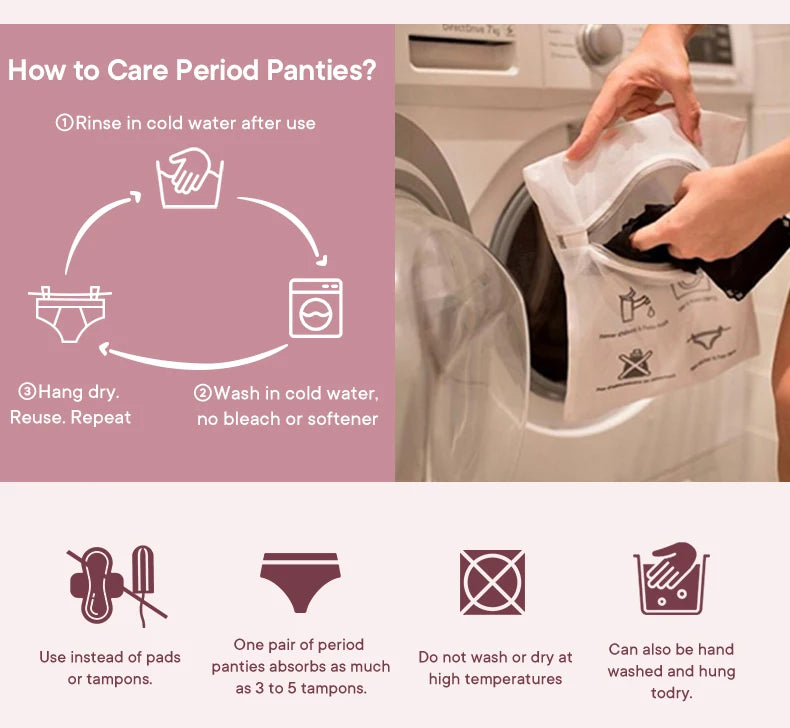 Bamboo Fiber Period Underwear for Women Anti-Leakage Breathable 4-Layer Reusable Menstrual Panties for Daily Use Sports.