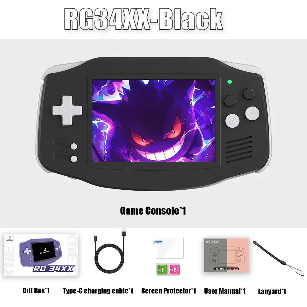ANBERNIC RG34XX Retro Handheld Game Console, 3.4-inch IPS Display,  Linux, GBA, Bluetooth, HD TV Output, Video Game Player.