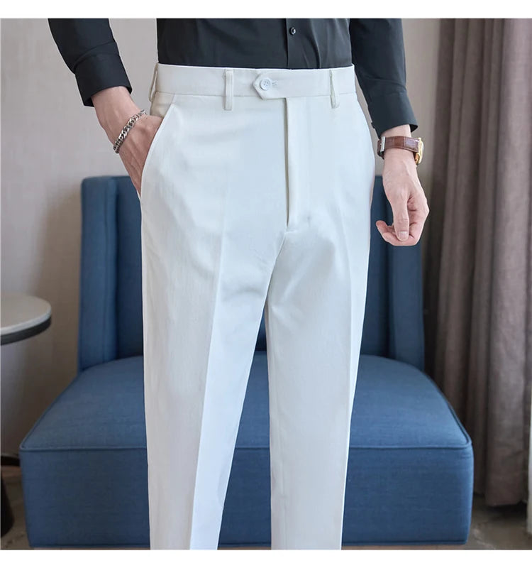 Men Suit Pants 2025 Elastic Slim Fit Formal Dress Pants Solid Casual White Trousers Pantalon Homme Wedding Party Men Clothing.