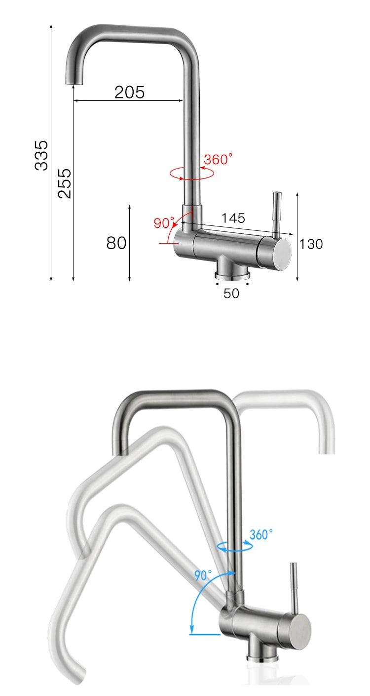 Stainless Steel Kitchen Faucet Lead-Free Folding Mixer 360 Degree Swivel Single Handle Nickel Kitchen Sink Taps
