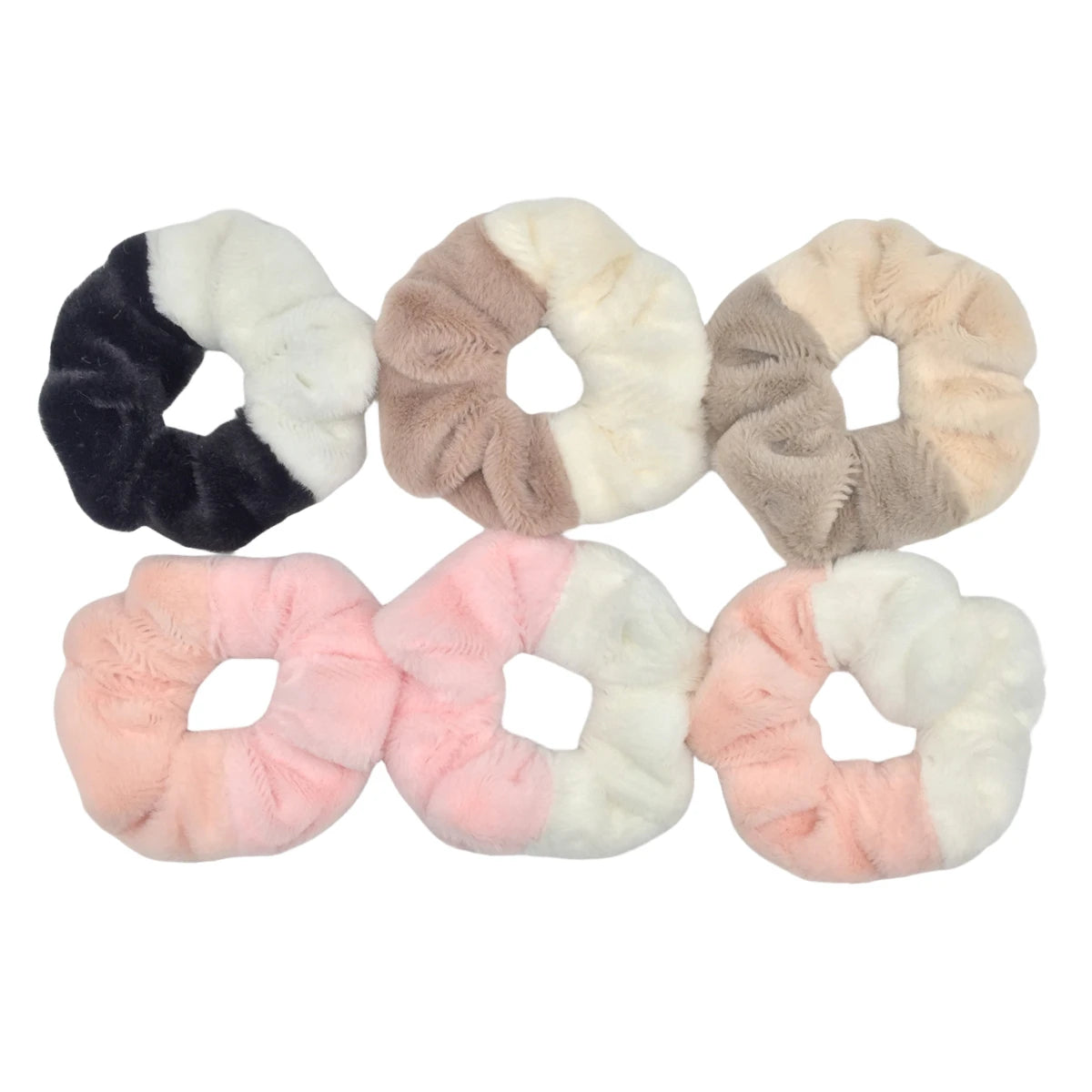 6pc Hair Scrunchies Furry Elastic Band Women Girl Ponytail Holder Rubber Ties Accessories Plush Faux Fur Soft Chiffon Headband