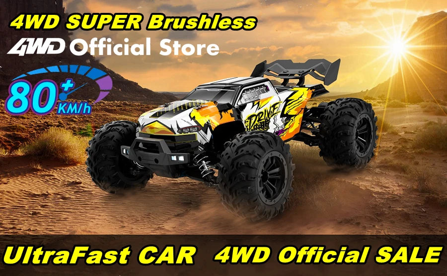 1:16 80km/h Brushless RC Drift Car With LED Lights 4WD Electric High Speed Racing Remote Control Monster Truck for Kids Adults.