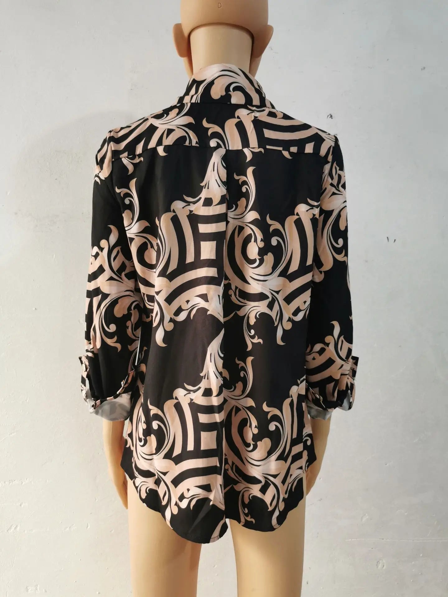 Blue Women's Long-sleeved Shirt, Single-breasted Collar Commuter Shirts, White and Black Slim-fit Top