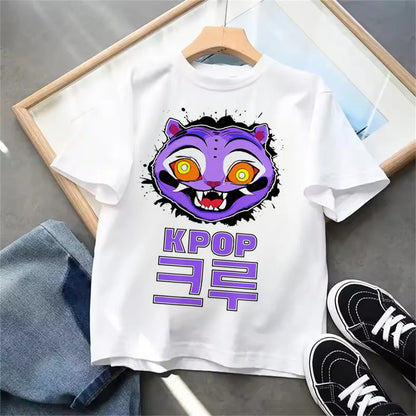 Summer 2025 New KPop Demon Hunters Kids Girls Boys T-shirt Children's Clothing T Shirt Casual O-Neck Short Sleeve Tops.