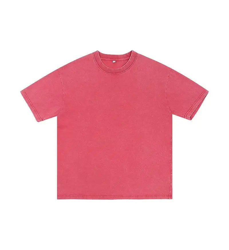 American Style Retro Heavyweight Solid Color Short Sleeved T-shirt Men Women Summer Street Trendy Washed Old Oversized Clothes