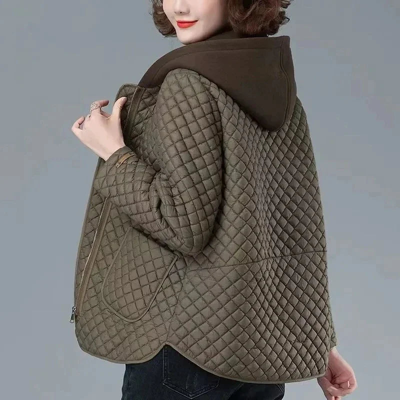 Mode Leichter Baumwolle Gefütterter Mantel Frauen 2025, Neue Herbst Winter Baumwolle Mantel Mit Kapuze Jacke Lose Beiläufige Plaid Parkas Outwear.