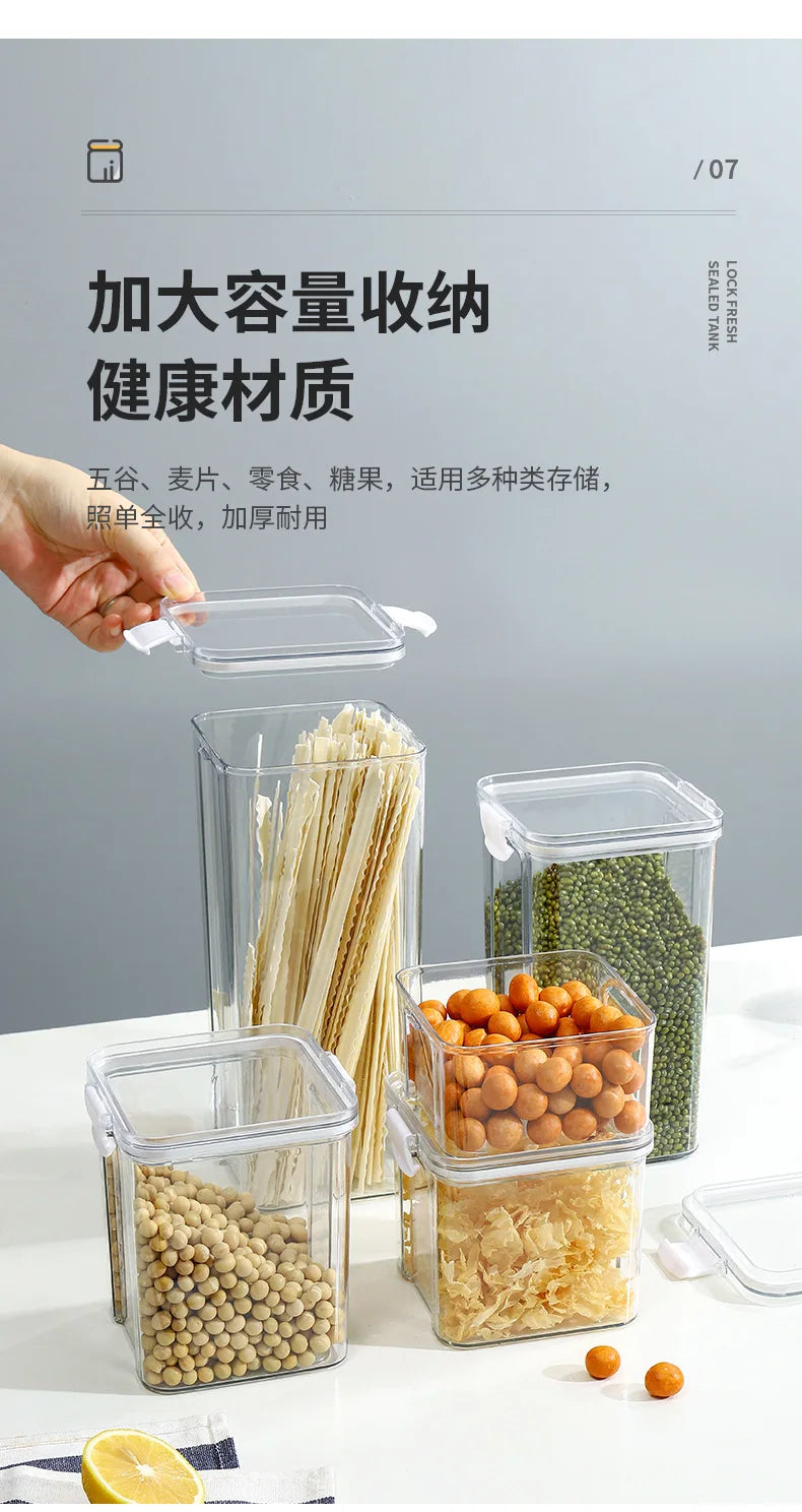 Food Box Storage Container With Airtight Lid Condiment Organizer Plastic Dispenser Jar Hermetic Kitchen Cereal Snack Spaghetti