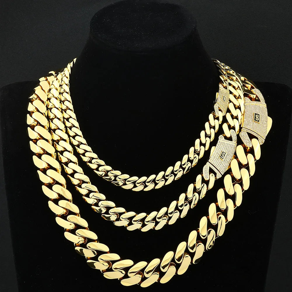 6/8/10/12/15/20mm Monaco Cuban Chain Necklace Hip Hop 14k Gold Plating Cuban Chain Bracelet Hip Hop Jewelry.