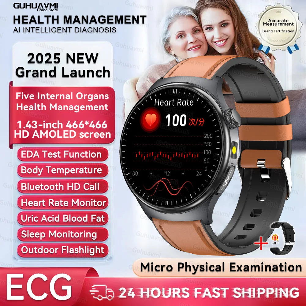 2026 New Smart Watch Men ECG+PPG Blood Lipids Uric Acid Blood Pressure Bluetooth Call 1.43'' Sapphire Smartwatch Remote Nursing