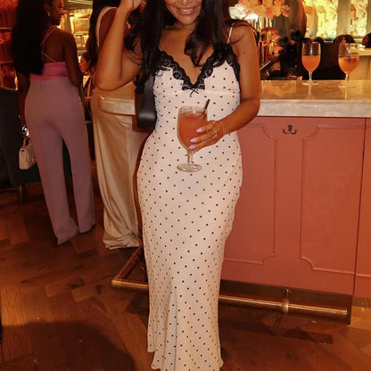 Tossy Spitze V-ausschnitt Patchwork Maxi Kleid Frauen Backless Hohe Taille Schlank Spaghetti Kontrast Party Kleid Weiblichen Frühling Langes Kleid