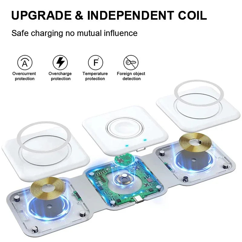 Foldable 3-in-1 Wireless Charger Dock For iPhone 16 15 14 13 12 Pro Max Apple Watch 10/9/8/7/6/5 AirPods Pro Fast Charging Pad.