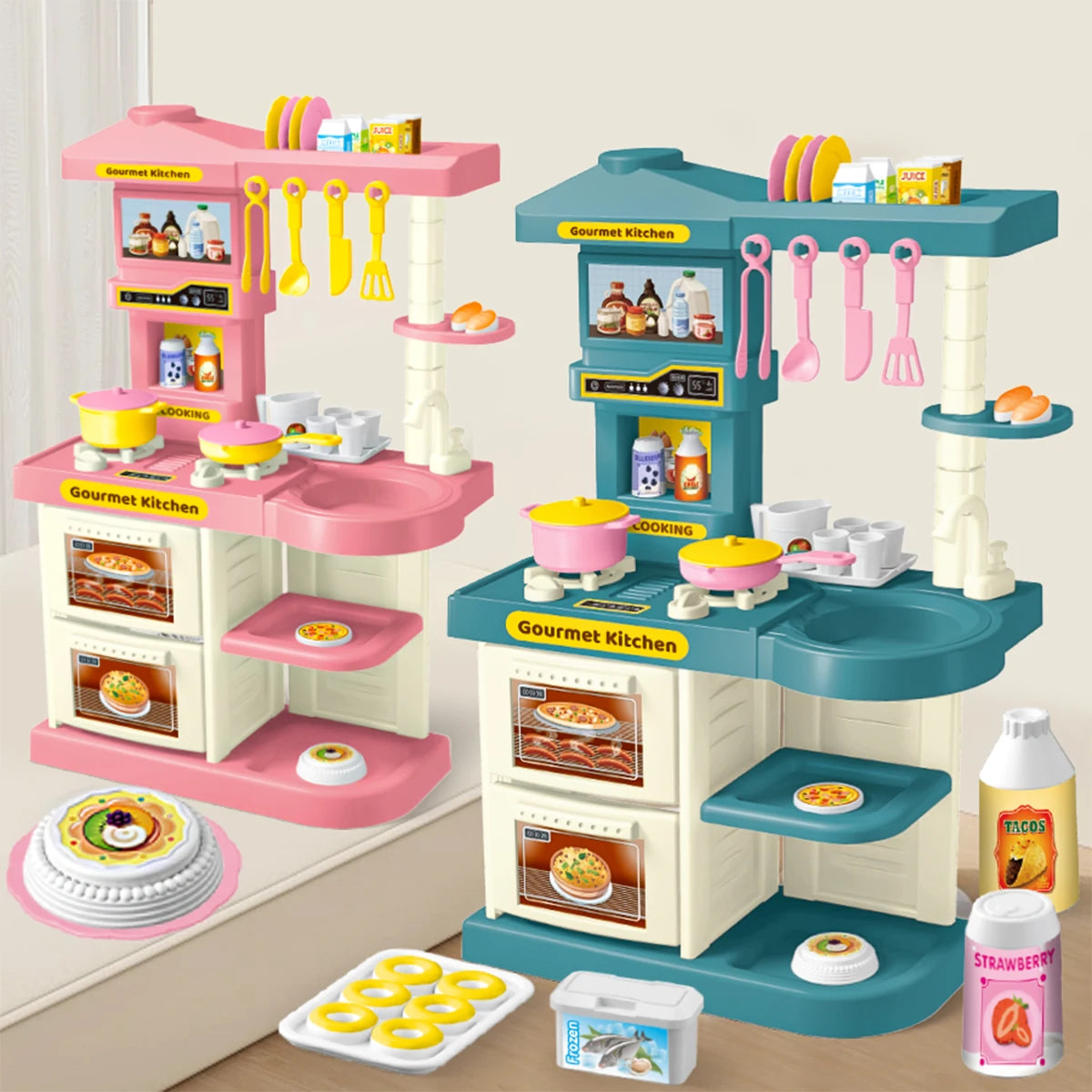 Kitchen Mini Play Cooking Set, Cutting Play Food Toys Pretend Play Pots Milk Bread Pans Early Educational for kids.