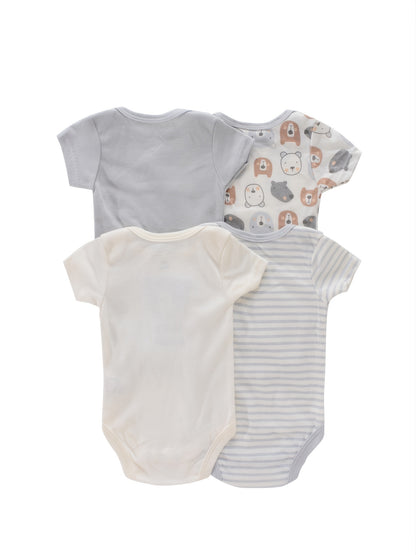 4PCS Neugeborenen Strampler Kurzarm Rundhals Cartoon Tier Blumen Drucken Body Onesies Für Baby Jungen Und Mädchen Kleidung