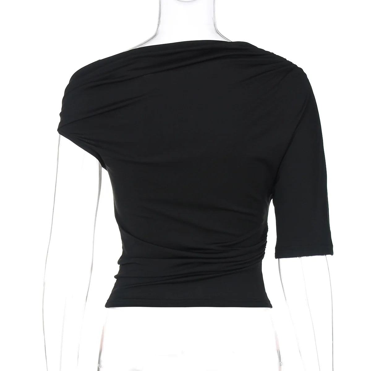Cryptographic One Shoulder Asymmetrical Tops Summer Fashion Outfits Embellished Sexy Backless Solid Cropped Top Streetwear.