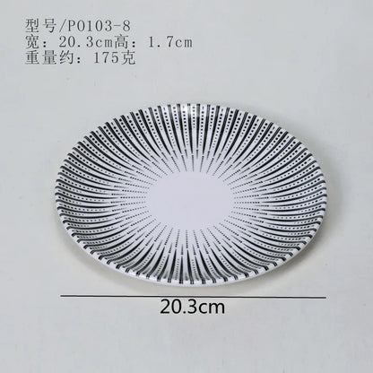 Melamine Tableware Set Round Dinner Plate Western Steak Plates Serving Fruit Salad Bowl Dessert Snack Tray.