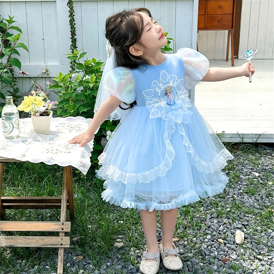 Mädchen Schneekönigin Spitze Schleife Prinzessin Kleid Elsa Cosplay Disney Performance Kleidung Kinder Halloween Karneval Party Fee Outfits