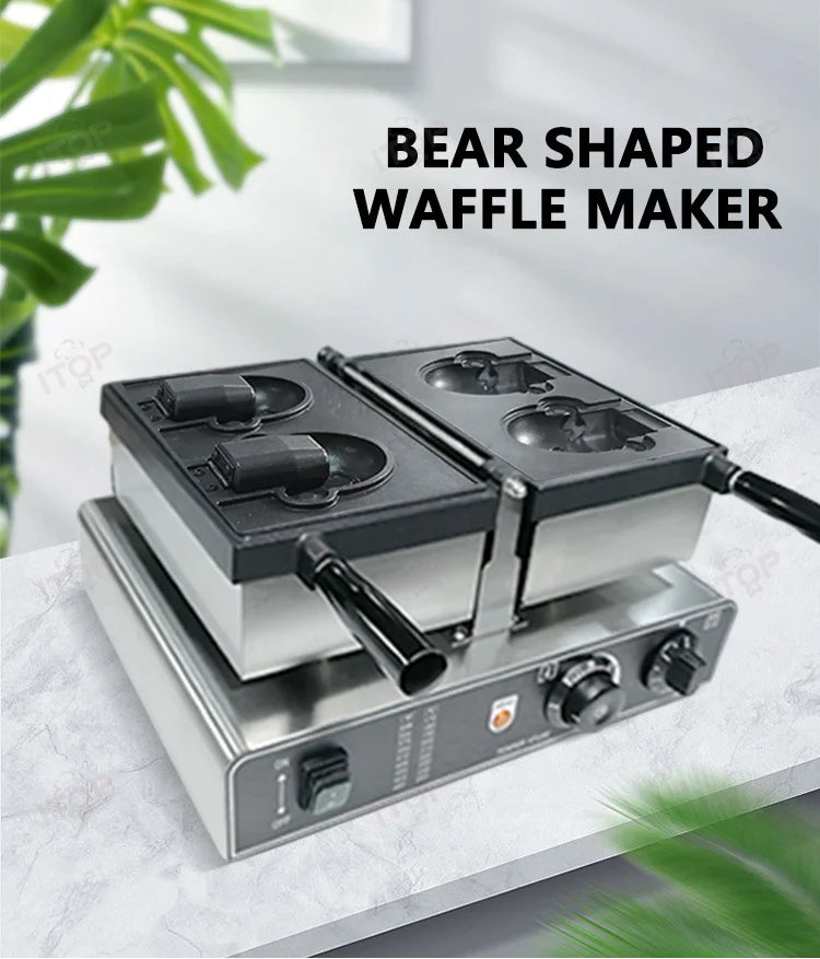Commercial Taiyaki Bear Shaped Waffle Maker 1800W Open Mouth Bear Shape Waffle Machine Ice Cream Waffle Iron Maker.