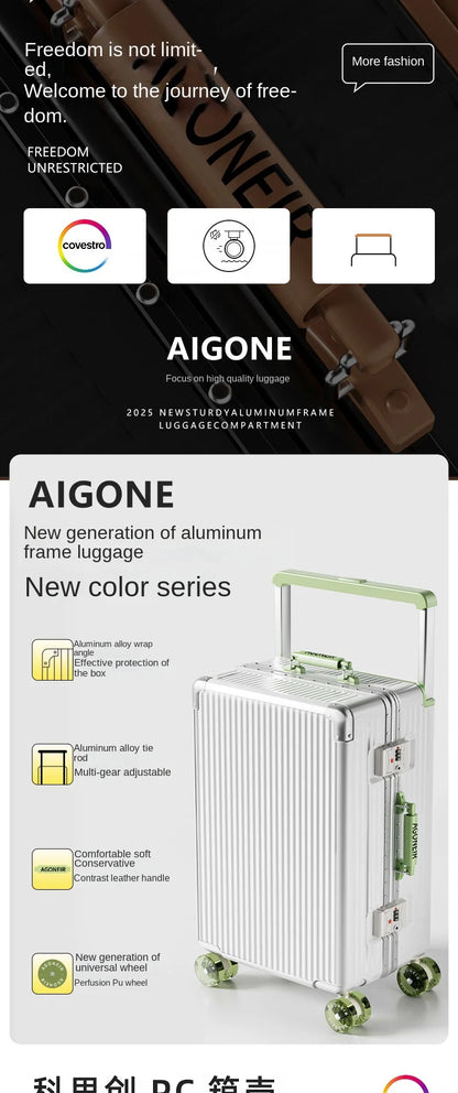 20"24 Zoll Reisekoffer mit breitem Griff, Aluminiumrahmen, Handgepäck, Trolley mit Rollen, Boardingbox, rollende Gepäcktasche.