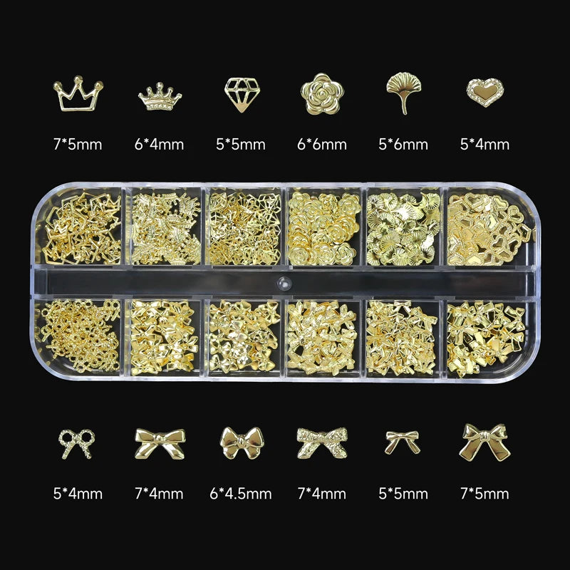 12Grids Moon Star Nails Gold Metallic Nail Sequins Charms 3D Nail Art Tips Decoration  3D Metal Moon Star Sun Bead Rivet Nail Je.