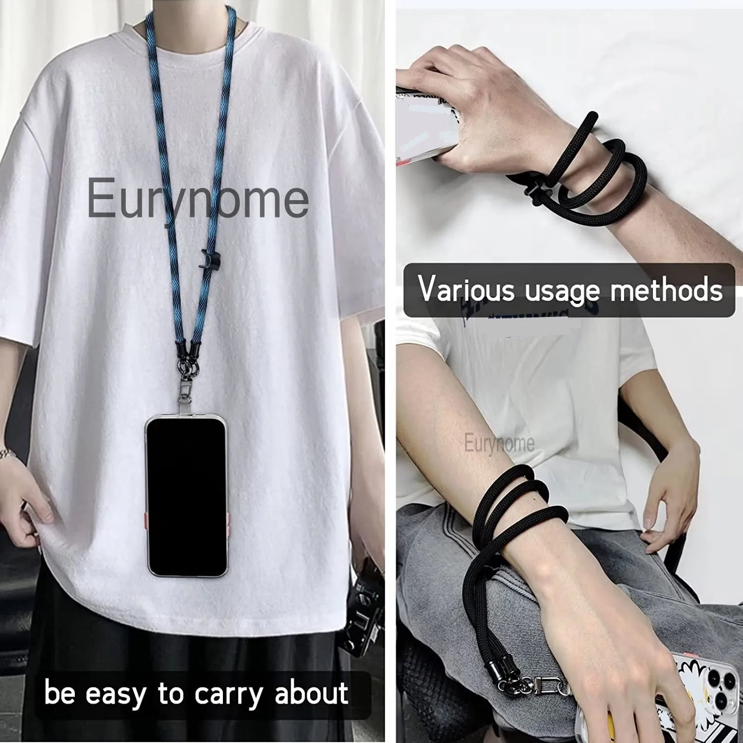 Phone Lanyard Adjustable 1 Cm Diameter Outdoor Universal Case Crossbody Shoulder Card Neck Cord Clip Hang Anti-lost Wrist Strap.