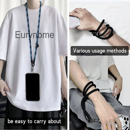Phone Lanyard Adjustable 1 Cm Diameter Outdoor Universal Case Crossbody Shoulder Card Neck Cord Clip Hang Anti-lost Wrist Strap.