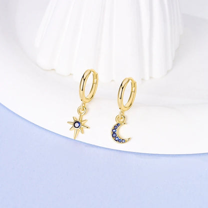 Yellow Gold Starlight Hoop Earrings For Girl Sparkling Classic Snakebone Multi-loop Earrings Star Moon 925 Silver Women Earring