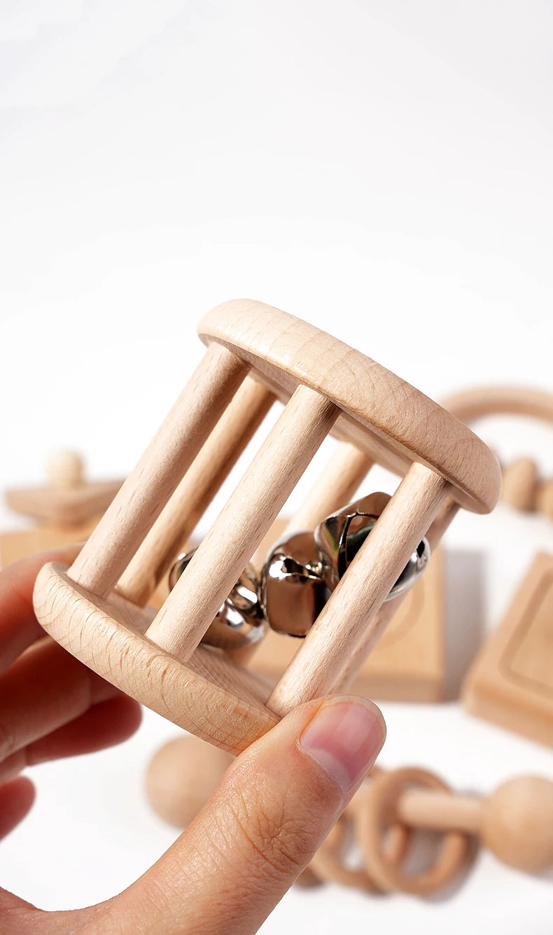 Wooden Geometric Shapes Sorting Montessori Puzzle Toys Baby Toys Wooden Rattles Ring Rattles Sensory Toys Preschool Education.