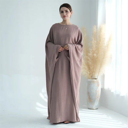 White Pink Black Brown Soft Crepe Khimar Batwing Abaya Damen 2 Piece Muslim Modest Hijab Dresses Set Kaftan Kebaya Robe Women.