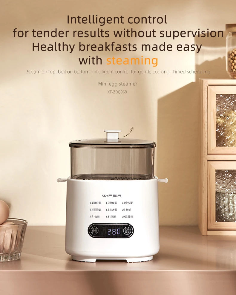 300W Electric Egg Boiler Breakfast Machine Multicooker Steamer Automatic Egg Cookers Home Egg Custard Steaming Cooker with Timer.