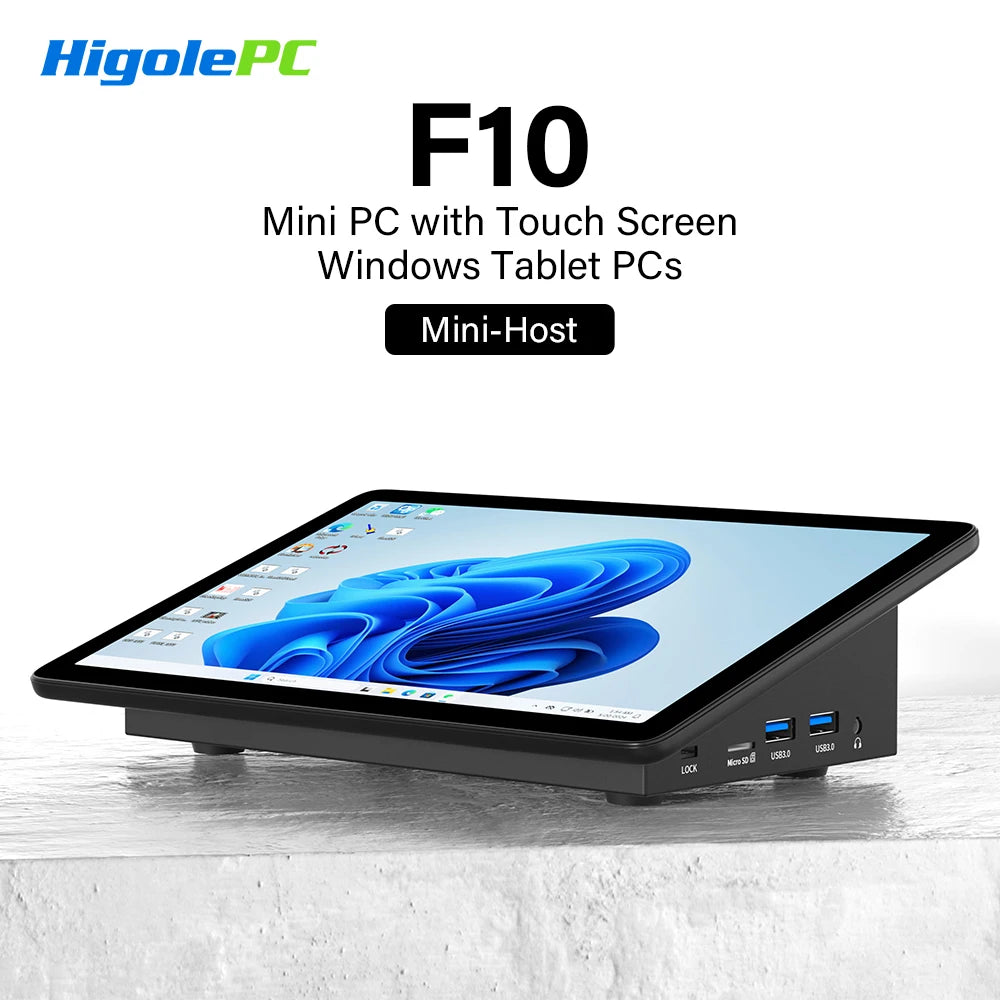 Higole F10 10.1'' Fanless Mini PC Intel N5095 Windows 11 WiFi5 8GB 128GB 5000mAh 4K RS-232 RJ45 Laptop Desktop PC Mini Computer.