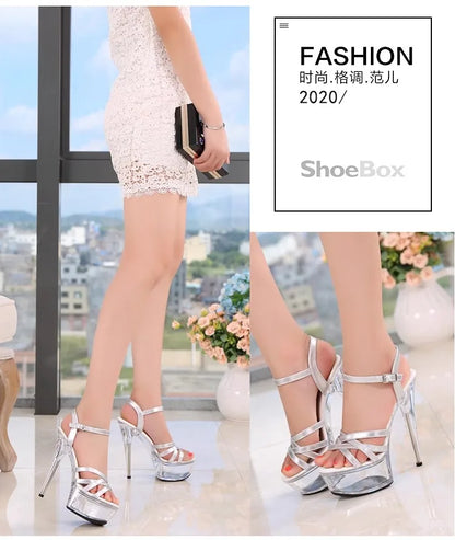 New 2024 Summer Fashion Sandals Sexy Open Toe 15CM High Heels Party Dress Wedding Nightclub Women Shoes Platform Stripper Heels.