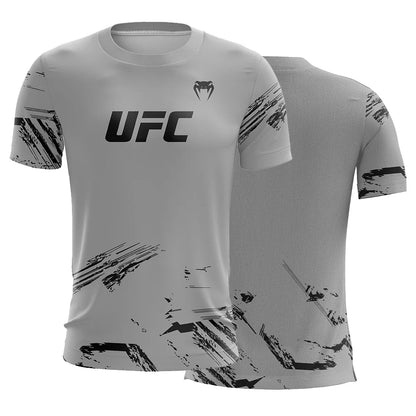 Men's UFC Fashion Short Sleeve Gym Running Round Neck T-Shirt MMA Training Exercise Gym Sport Tops Lightweight Player Jersey.