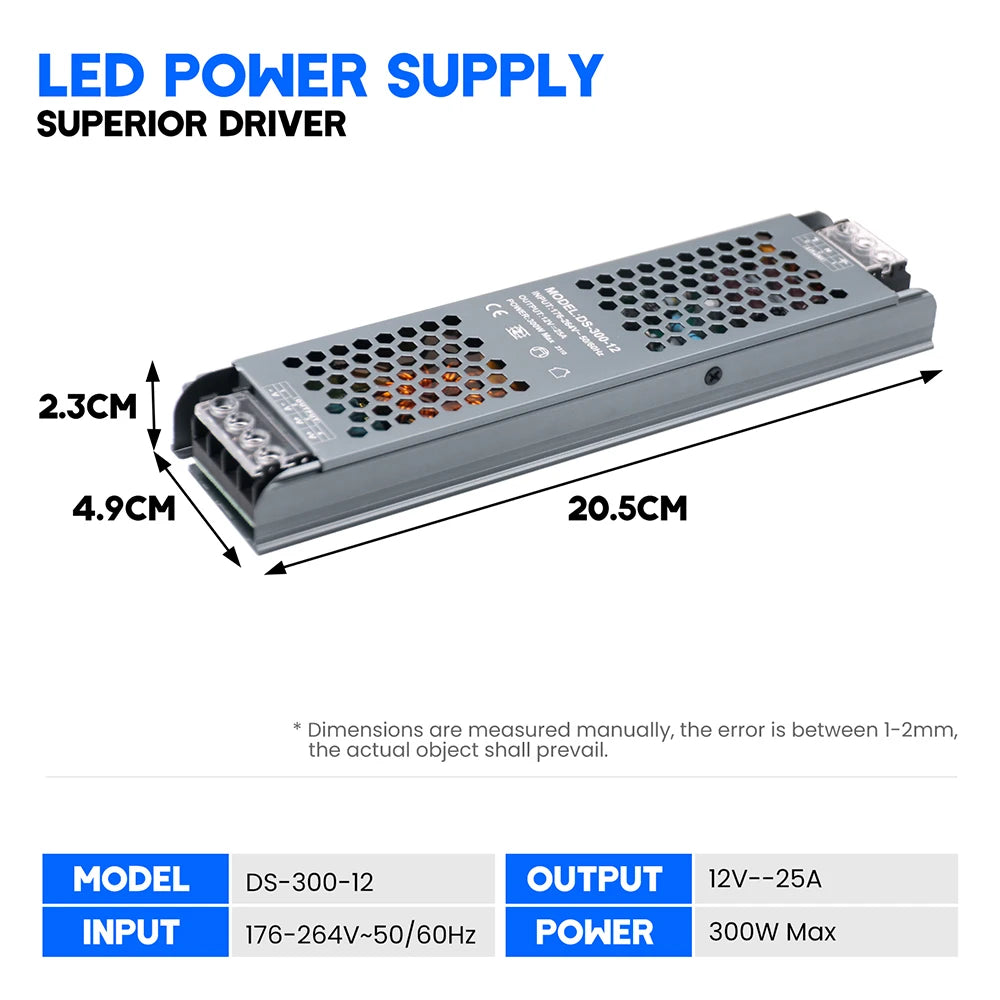 12V 24V 60W 100W 150W 200W 300W 400W Transformer Power Supply 110V 220V 230V AC to 12 24 Volt DC LED Strip Light Bulb LED Driver.