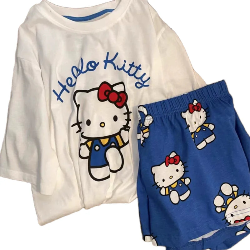 Hello Kitty Pyjamas für Damen, kurzärmelig, Freizeitkleidung, Heimkleidungsset, Cartoon-Süßes Mädchen, Geburtstagsgeschenke.
