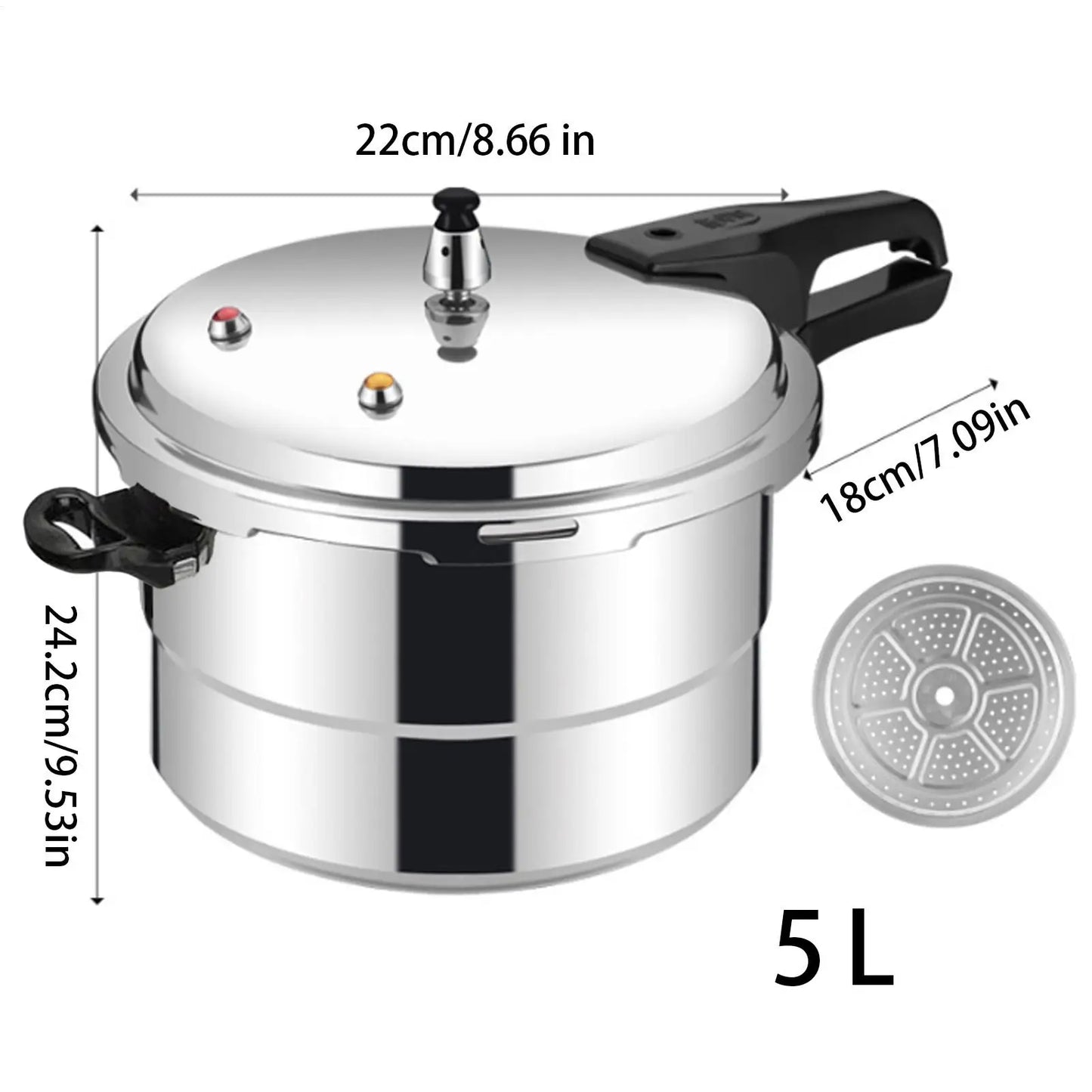 Pressure Cooker Pot 5L Grain Cooker With Steamer Insert Cooking Pot Aluminum Alloy Cookware For Poultry Meat Vegetable Seafood.
