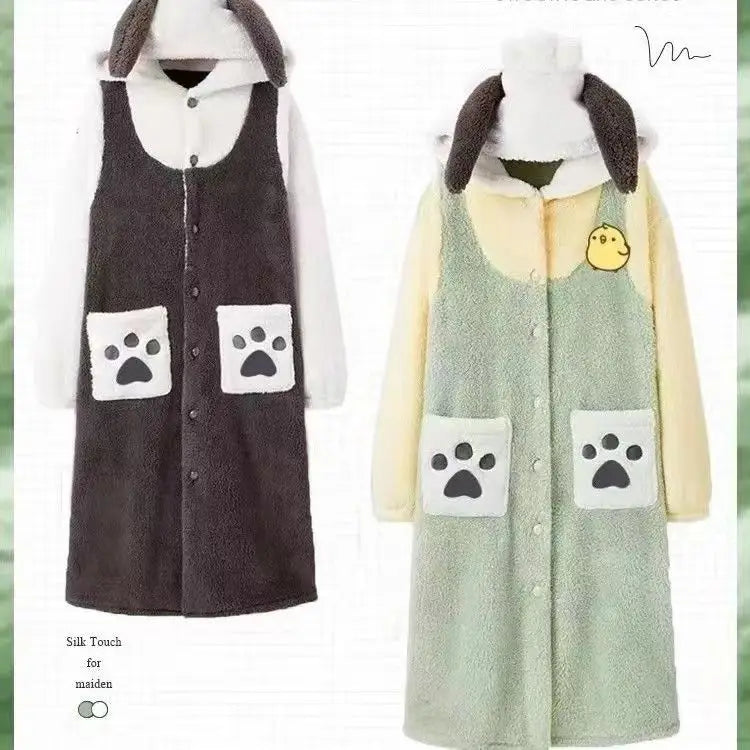 Winter Pochacco Sleepwear Women's Long Thickened Fleece Robe Set Cute Warm Flannel Student Outdoor Home Clothes Pajamas Set.