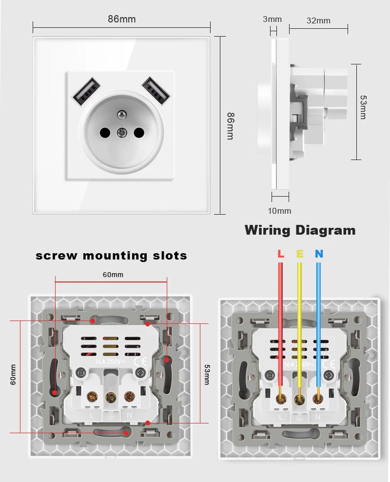 Nywp Französisch standard stecker, glas wallboard, Französisch netzteil, 16a 220V erdung buchse, kind schutz tür.