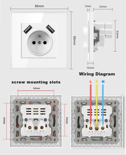 Nywp Französisch standard stecker, glas wallboard, Französisch netzteil, 16a 220V erdung buchse, kind schutz tür.