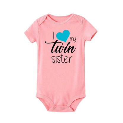 Zwillinge Säuglings-Body „I Love My Twin Sister Brother“ für Neugeborene, Jungen und Mädchen, kurzärmelig, Overall, Kleinkind-Kleidung, Baby-Geschenk-Strampler