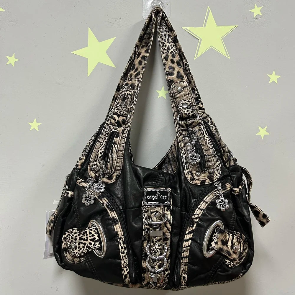 Angelkiss Women Handbags Large Women's Shoulder Bag Leopard Print Top-Handle Fashion Satchel Dumpling Shoulder Tote Hobos Bag.