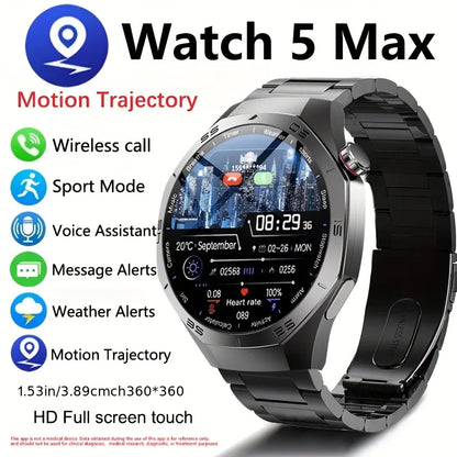 2025New For Android and ios Smart Watch Men AMOLED Screen GPS Motion trajectory Heart Rate Bluetooth Calls SmartWatch Waterproof.