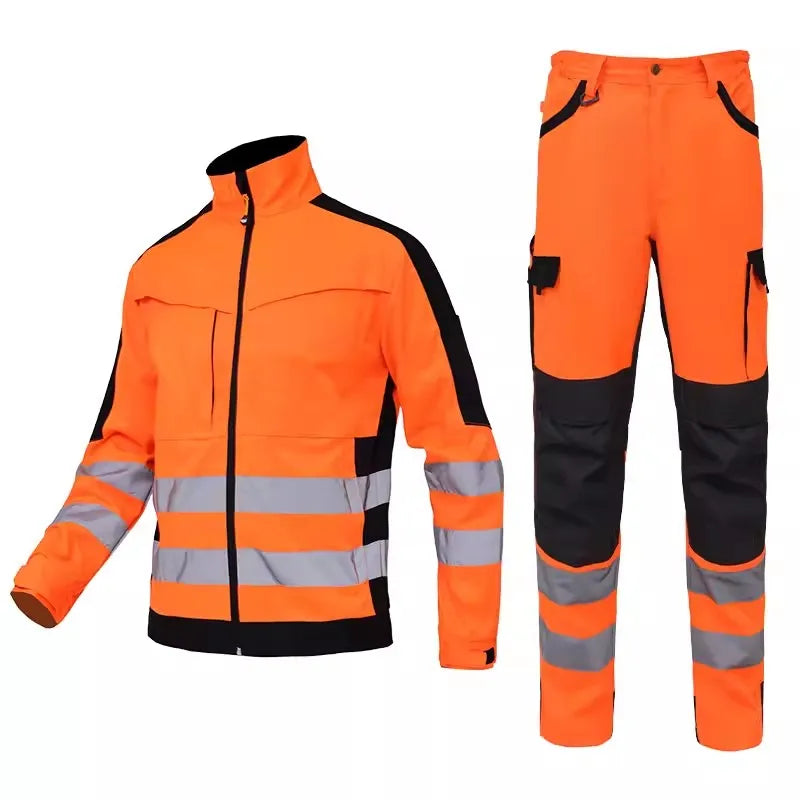 High Visibility Workwear Winter Clothes Hi Vis Suit Reflective Jacket Waterproof Winter and Pockets Reflective Work Pants Set